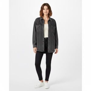 KanCan LA $91 Oversized Denim Shirt Jacket Shacket Frayed Hem Gray Wash M P2P 21